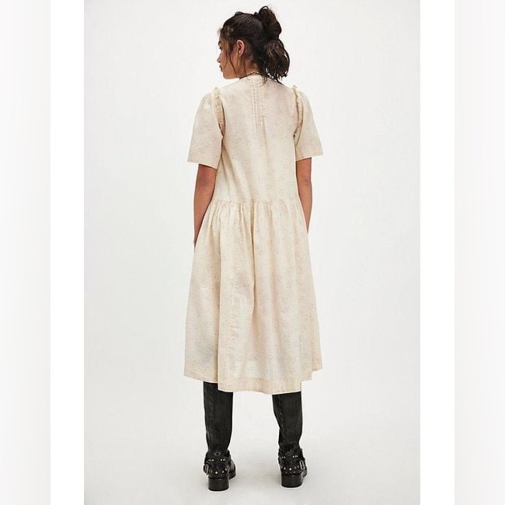 Free People Cottagecore Prairie Boho Oversized 70s Cotton Puff Sleeve Dress XS - Picture 2 of 16